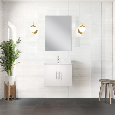 24" W X 22" D Bath Vanity With Stain Quartz Countertop & Soft Close 24In 22In Top Construction - White