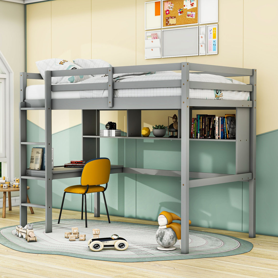 Joplynn Kids Twin Loft Bed with Desk and Storage Shelves Harriet Bee 