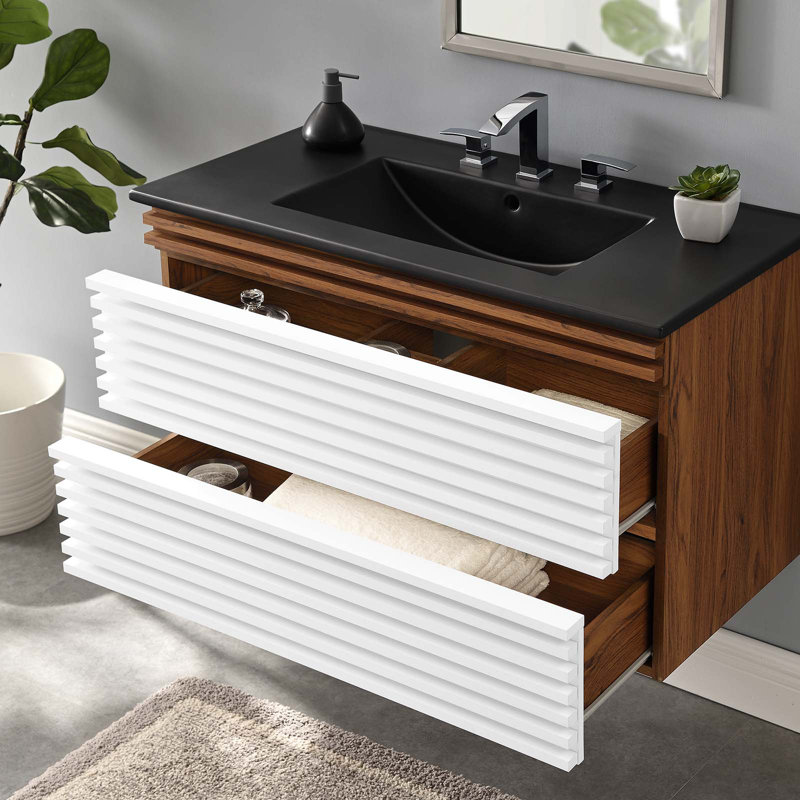 Meuble-lavabo mural 36 po Modway Render, Blanc / noyer / noir