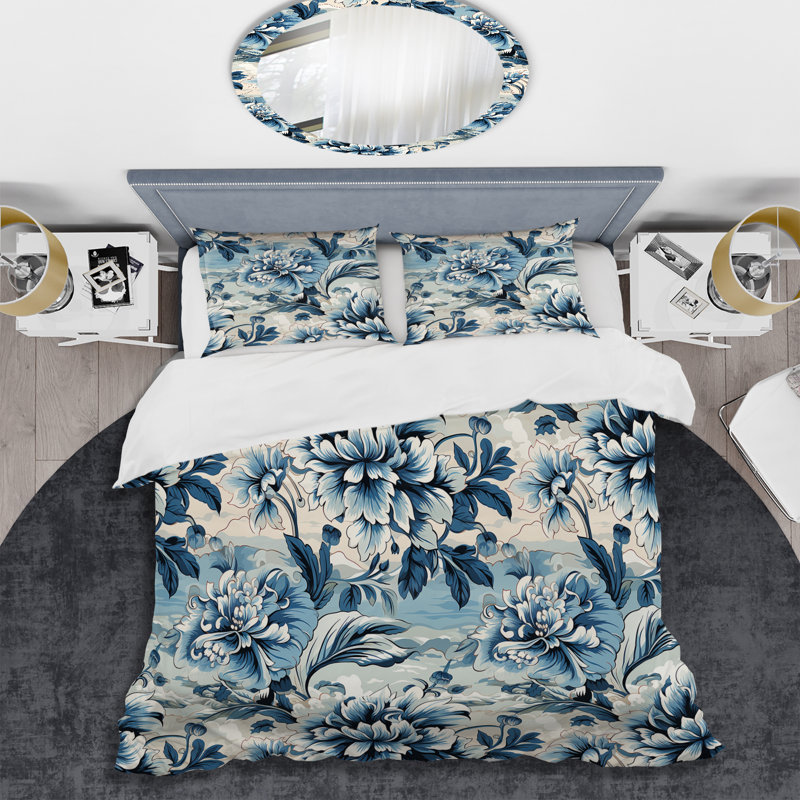 Ensemble de housse de couette Damask maritime, Housse de couette simple + 1 taie décorative stan