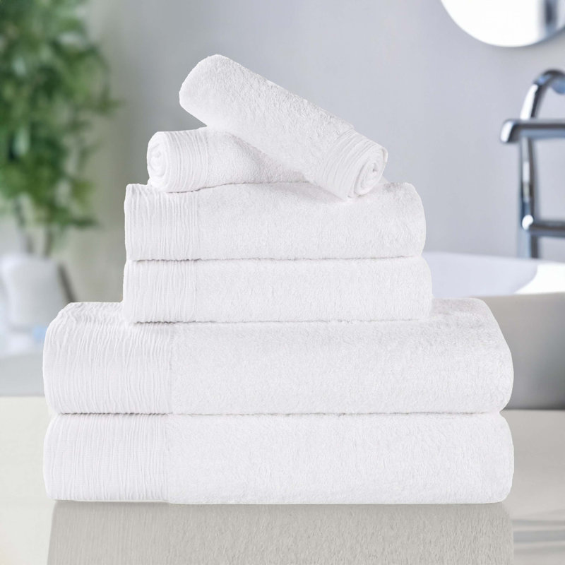 Ensemble de serviettes en rayonne de bambou et en coton mélangé hypoallergénique, Blanc, Ensemble 6 serviettes de bain