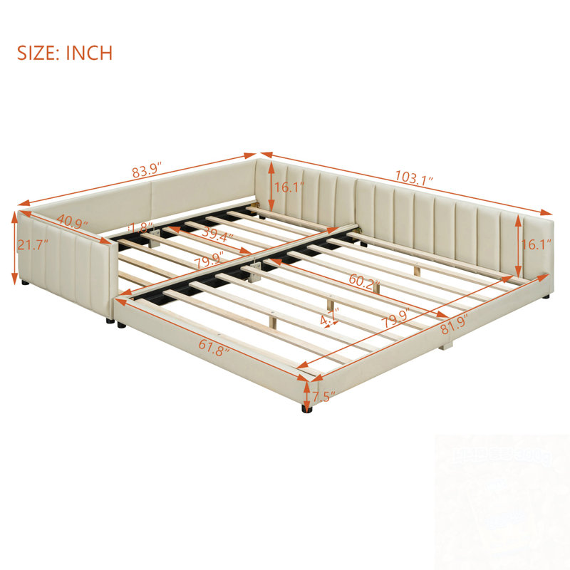 Grand lit plateforme en cuir d'unité centrale, Beige