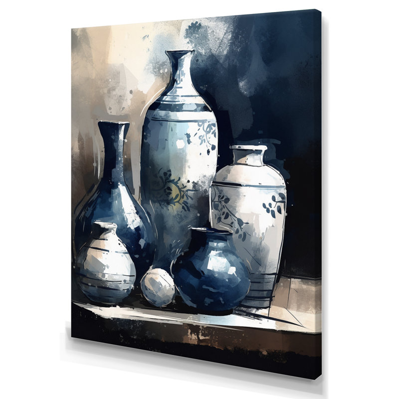 «Kapria Blue and Cream Bohemian Vibes Pottery V», reproduction sur toile, H 20 po x l 12 po x P 1 po, Toile tendue