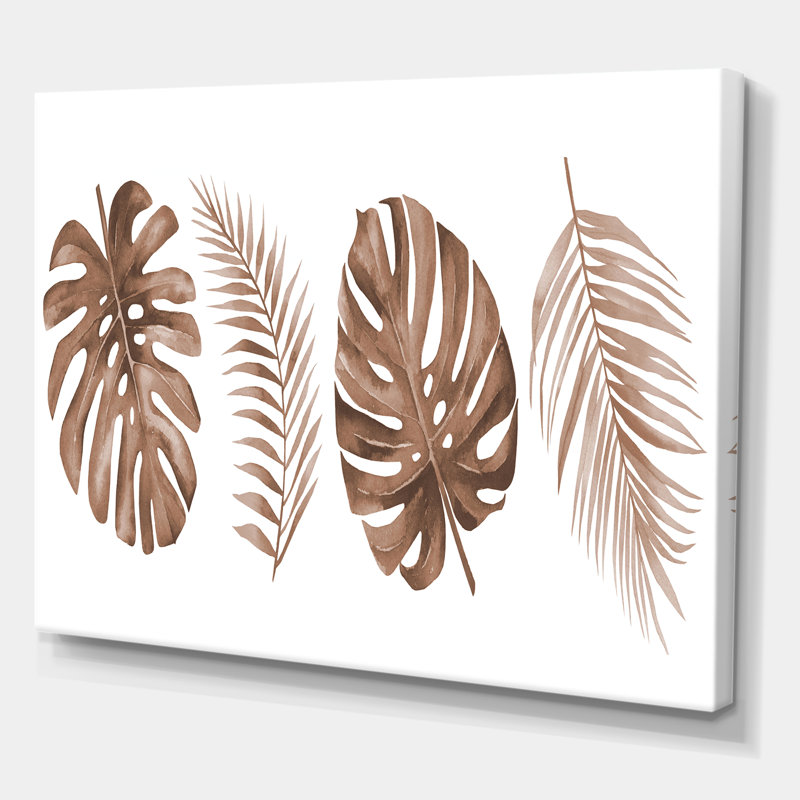 «Tropical Monstera» et feuille de palmier en terre cuite - reproduction d'art sur toile tendue, H 16 po x l 32 po x p 1 po