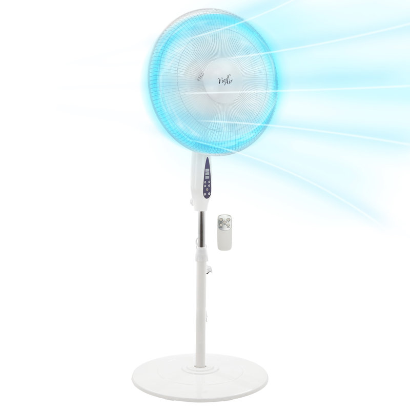 Vie Air 16 Inch 3 Speed Oscillating Stand Fan with Remote Control in White, White