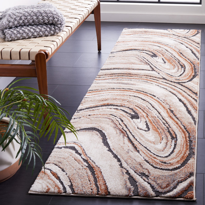 Tapis à poils longs Cyrus beige / rouille 138, Tapis de couloir 2 pi 2 po x 7 pi 9 po