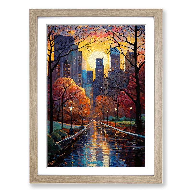 Central Park Modern - Single Picture Frame Print on Wood, Oak Framed, 34cm H x 25cm W x 2cm D