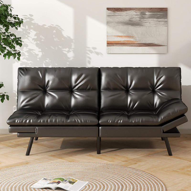 71 Inch Convertible Faux Leather Futon Sofa Bed with Adjustbale Arms,Loveseat Sleeper For Living Room, Bedroom, Studio, Apartment, Dorm, Home Office, Small Space