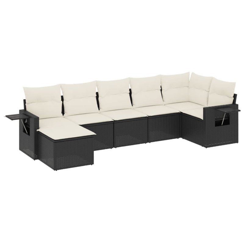 Ensemble de canapé de jardin Vidaxl, structure noire, coussins blanc crème