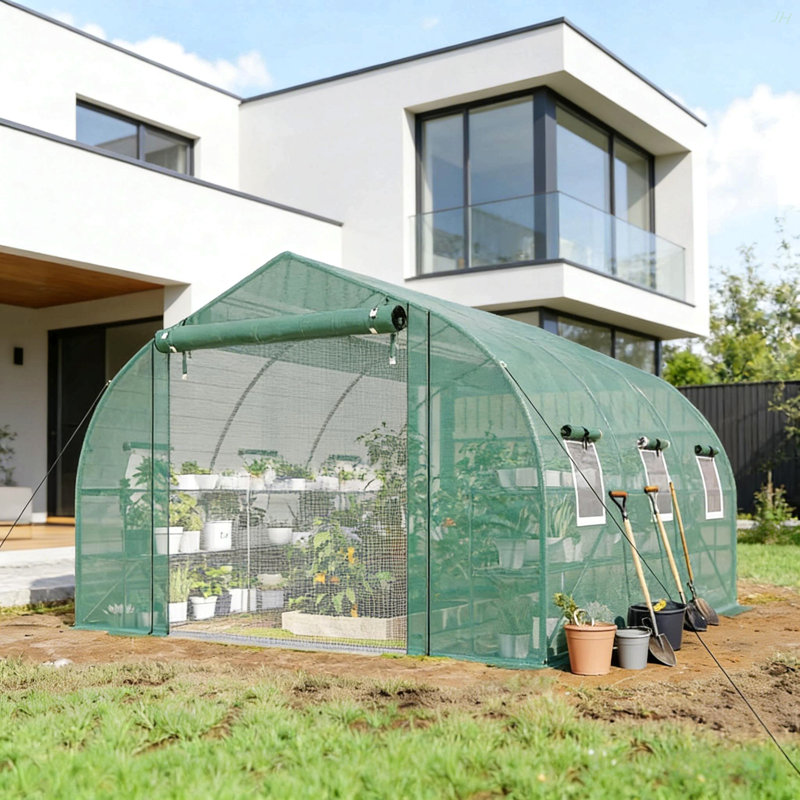 Outdoor Plant Hot House,Walk-In Tunnel Greenhouse, Green