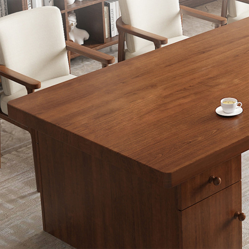 Bureau double caisson en bois massif brun noisette avec 2 tiroirs, H 29,53 po x l 70,87 po x P 31,5 po