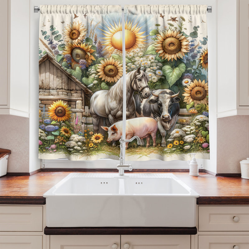 Rustic Farmhouse Multicolor Polyester Kitchen Tier Curtains