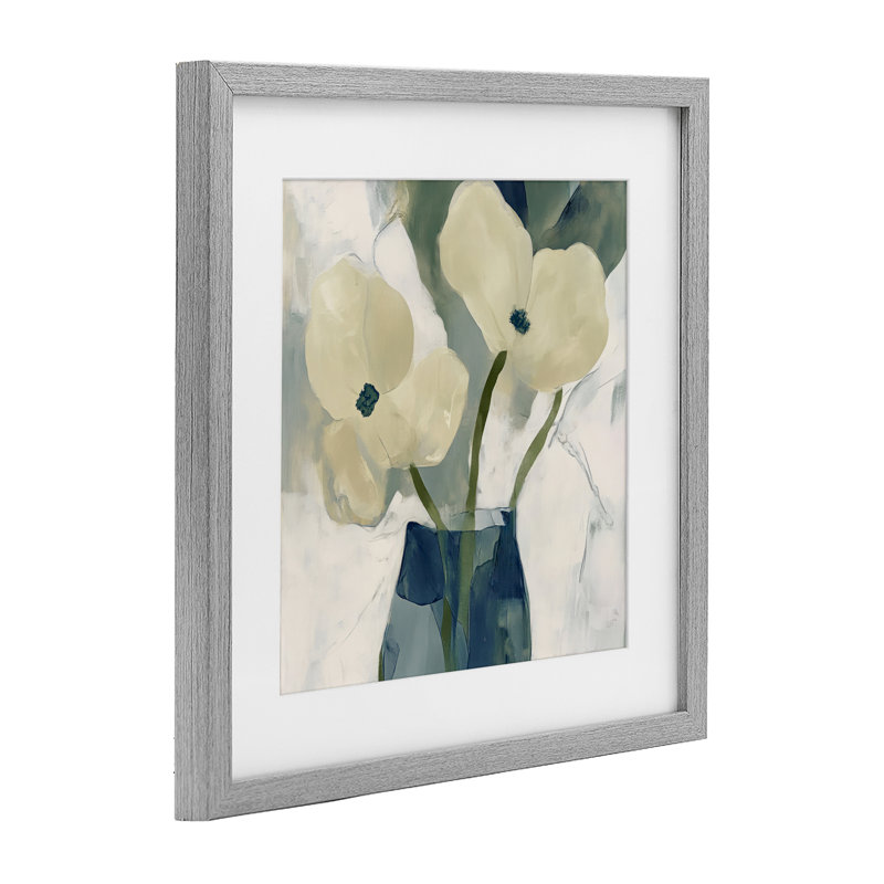 «Simple Petals Yellow», reproduction encadrée sous verre, design par Elara Yasna, H 13 po x l 13 po, Cadre de ferme gris