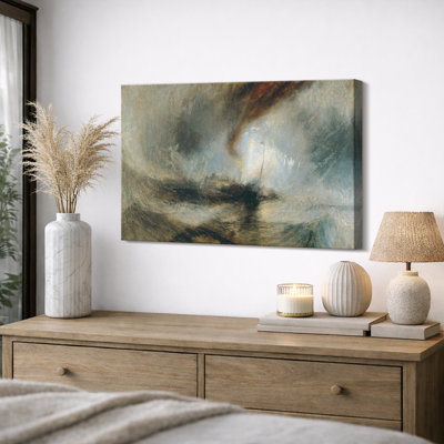 Dramatic Stormy Sea Abstract Artwork, Living Room Pictures, Framed Canvas Giclee Print Wall Art.