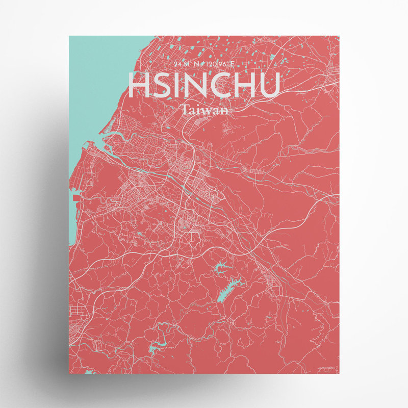 Hsinchu City Map In Maritime - No Frame Print, 20cm H x 16cm W x 0.05cm D
