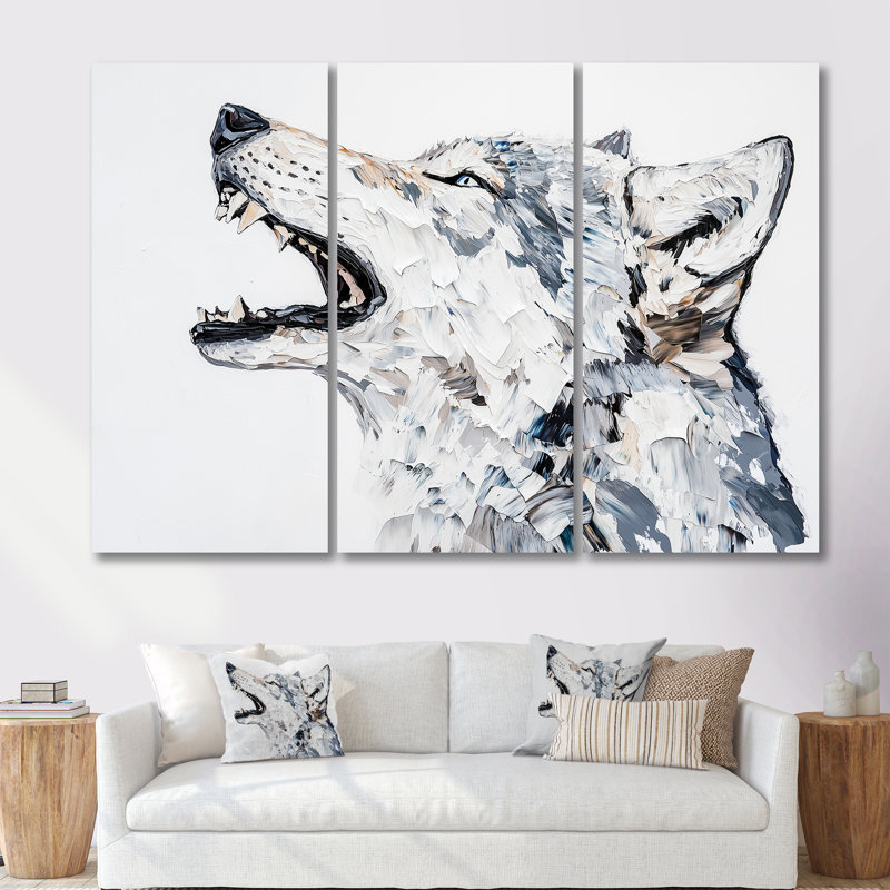 Loup hurlant en couleurs douces III - ensemble d'art mural loup, H 28 po x l 36 po, Toile tendue, Ne s’applique pas