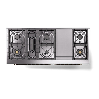 ILVE Nostalgie II Series 60 inch Dual Fuel Range with 9 Sealed Burners, Griddle (Solid Door)