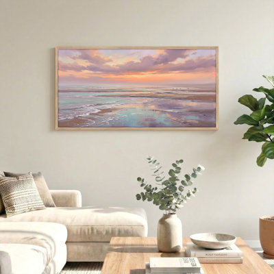 Ensemble de 1 tableau sur toile représentant un coucher de soleil sur la plage