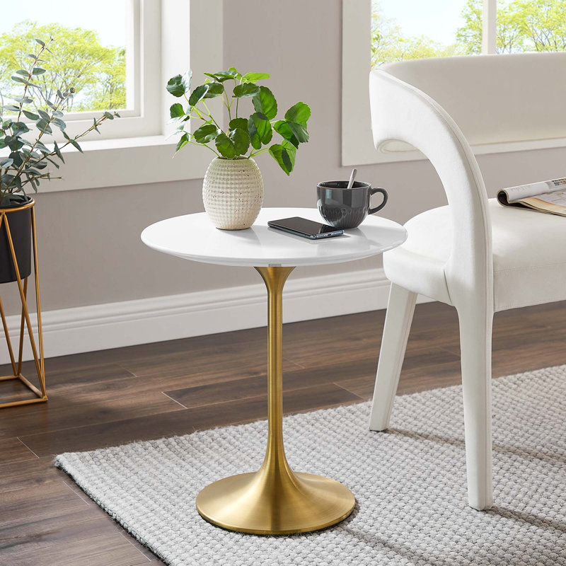 Modway Lippa Round Side Table, White, Gold