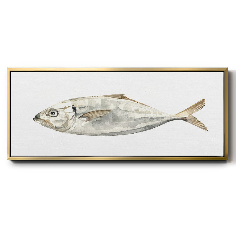 Silver Fish I- Framed Canvas, 8" H x 20" W