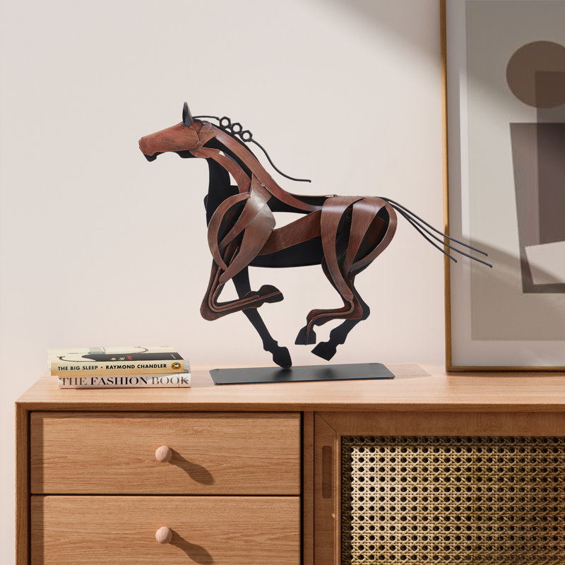 Sculpture de cheval en métal faite à la main, Brun