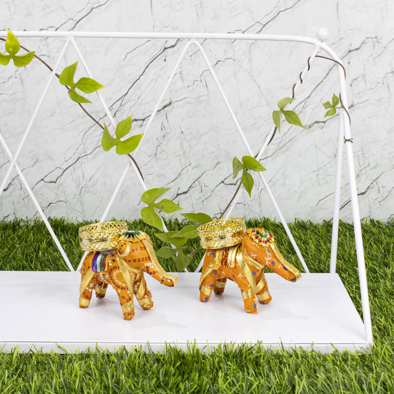 2 Piece Metal Tabletop Tealight Holder Set, Orange