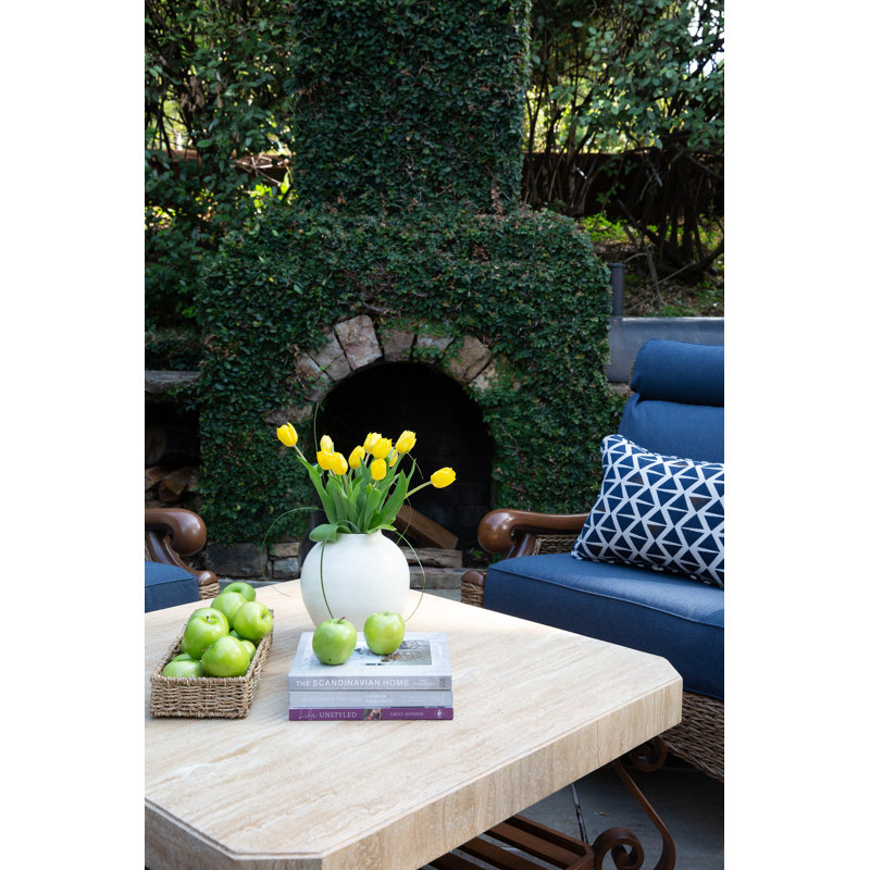 Adrian Coffee Table 40 x 40 w/ Solid Travertine Top & Hand Painted Aluminum Base