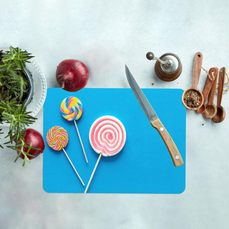 Planche à découper en verre trempé bleu et bonbon avec verre de haute qualité, 7,9 po x 11,8 po