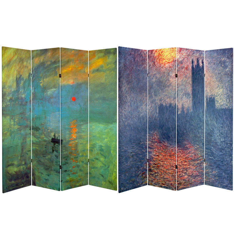 Monet Impressionist Art Canvas Room Divider, 71" H x 63" W x 1" D