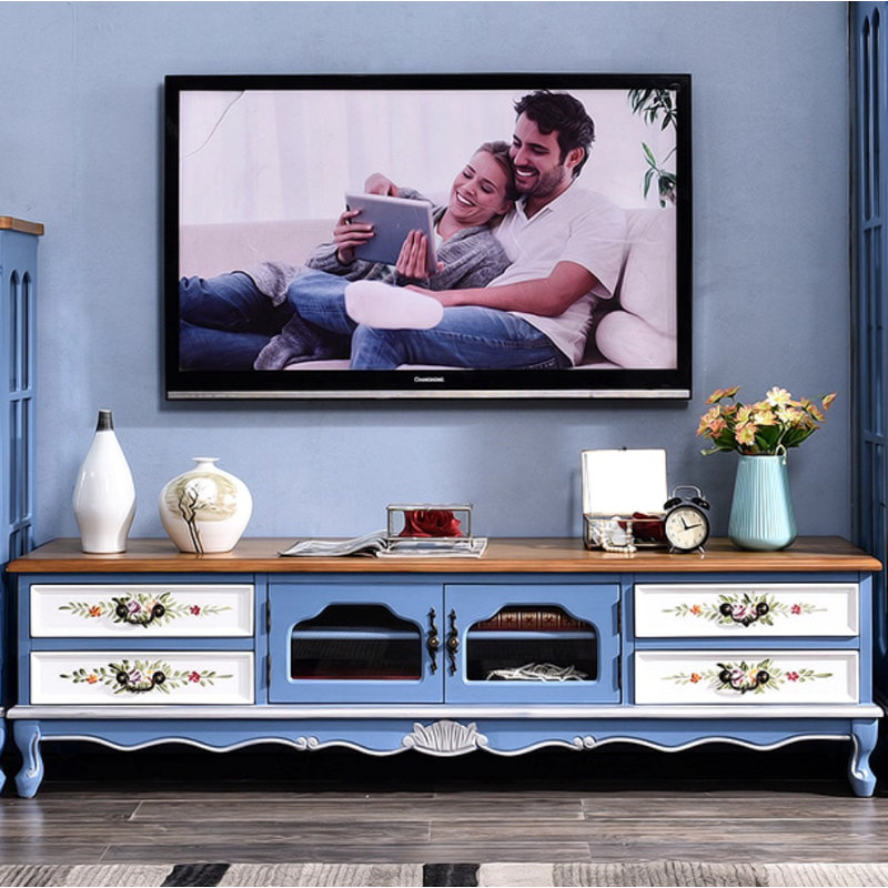 Meuble télé rétro bleu, H 19,29 po x L 78,74 po x l 19,69 po