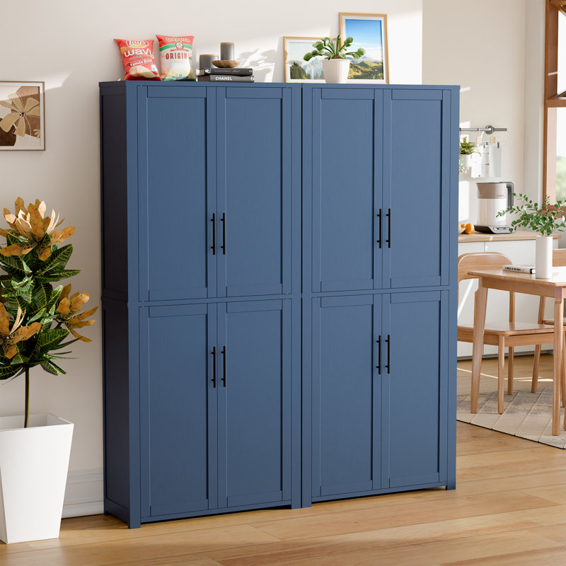 67″ H Freestanding Accent Storage Cabinet with Adjustable Shelves Tall Kitchen Pantry for Living Room Entryway, Blue, 2