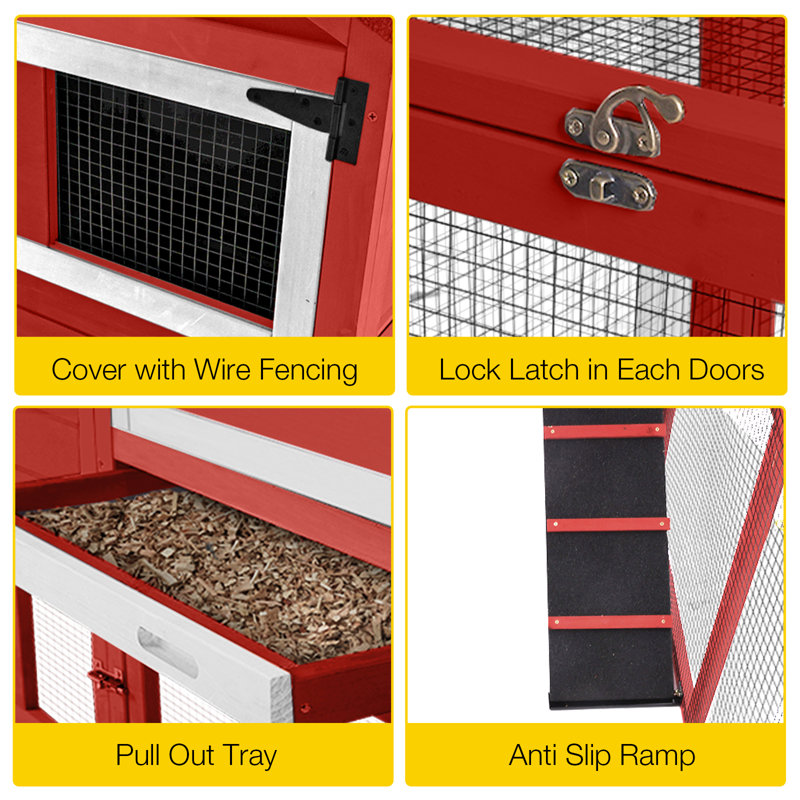 Chicken Coop with Chicken Run For Up To 3 Chickens, Red