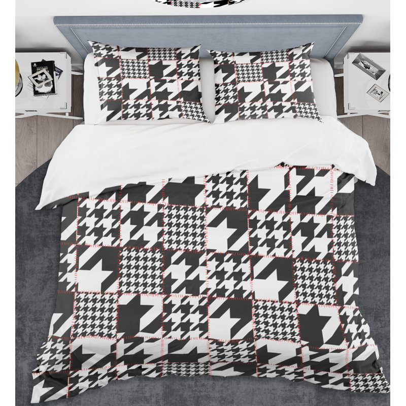 Polyester Twill Geometric Shapes Duvet Cover Set, Twin Duvet Cover + 1 Sham, Classic Houndstooth