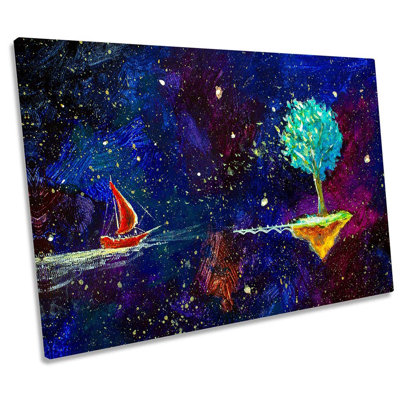 Sail Boat Starry Sky Fantasy - Wrapped Canvas Painting