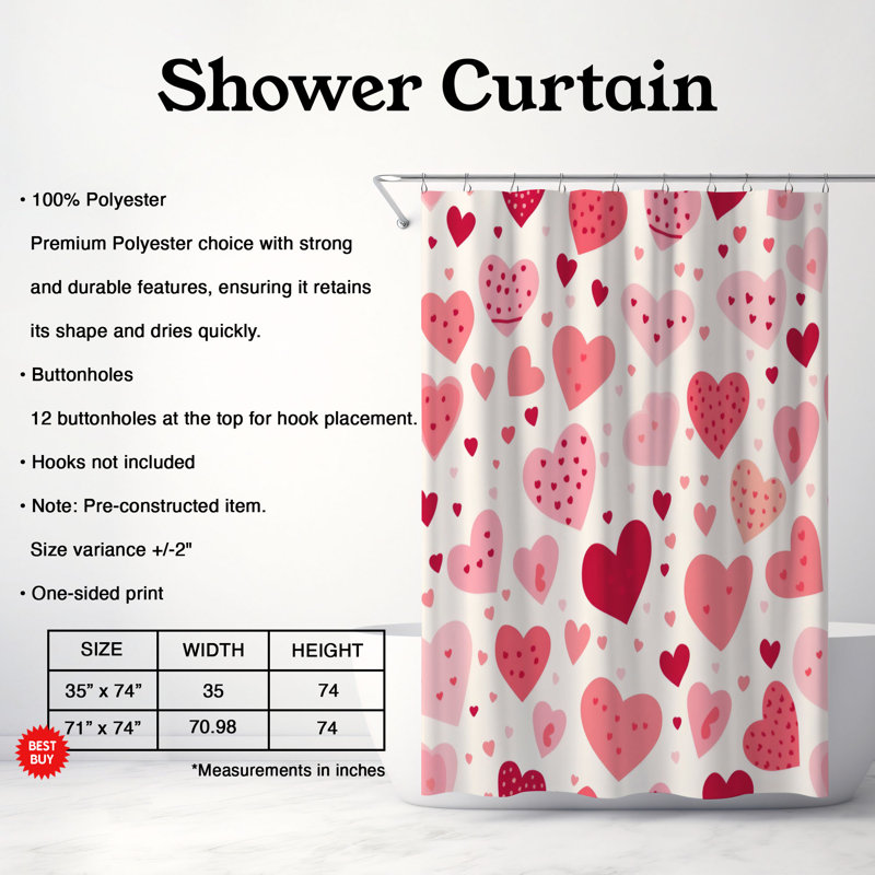 Heart Whimsy - Premium Shower Curtain, 74"H x 71"W