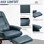 Fauteuil inclinable manuel en similicuir avec base pivotante en bois, bleu-2125787141