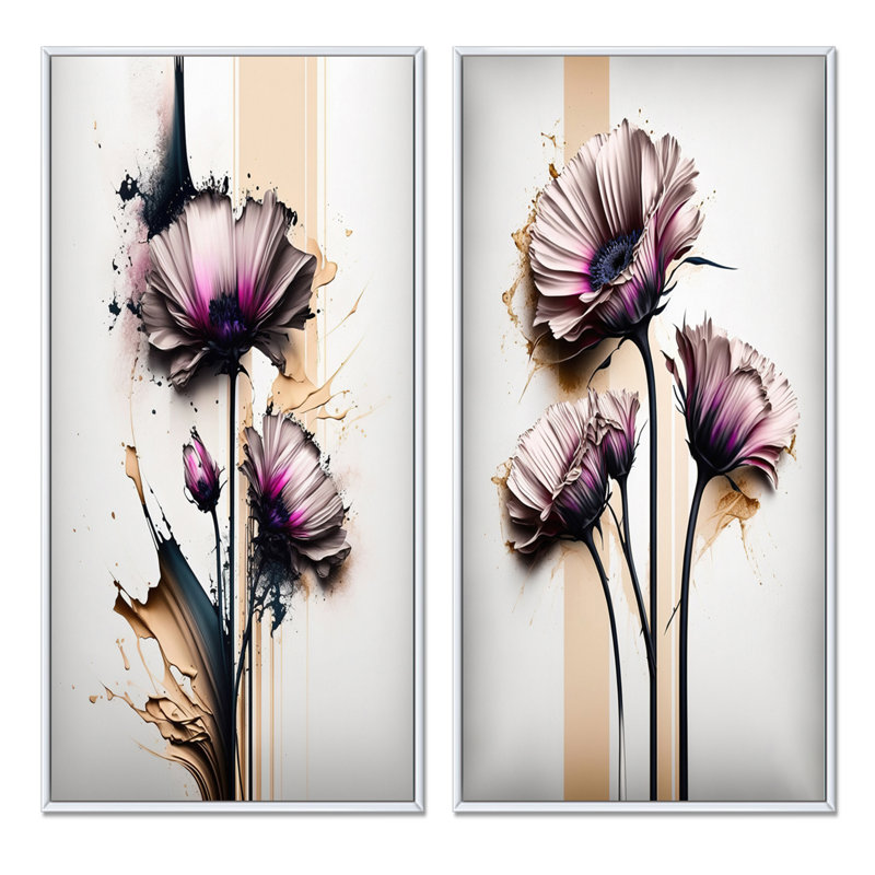 «Pink Gerbera Flower On Abstract Fusion», 2 pièces sur toile, Cadre blanc, H 40 po x l 40 po