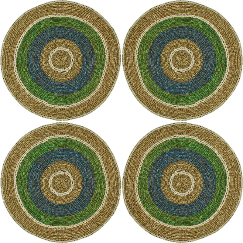 Multicolor Round Pandanus and Sea Grass Placemats, Set of 4