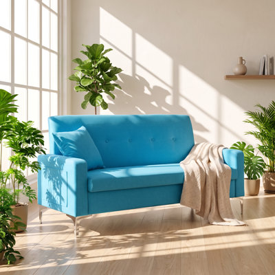 Canapé deux places Fan Chen Furniture en velours avec rangement sous le siège, dimensions : 145 cm (L) x 62 cm (P) x 76 cm (H).