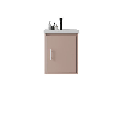 16 Inch Floating Bathroom Vanity with Sink, Soft-Close Door,Ceramic Sink,Plywood, Pink
