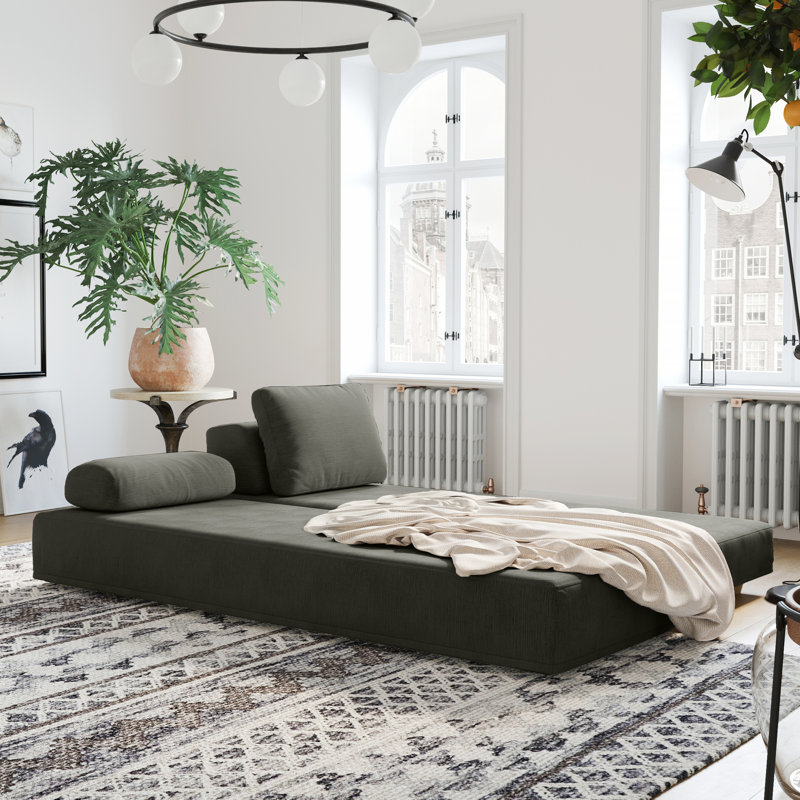Balshan Daybed - Fold-Out Sleeper Chaise with Premium Memory Foam Queen-Size Mattress & Pillows, Charcoal