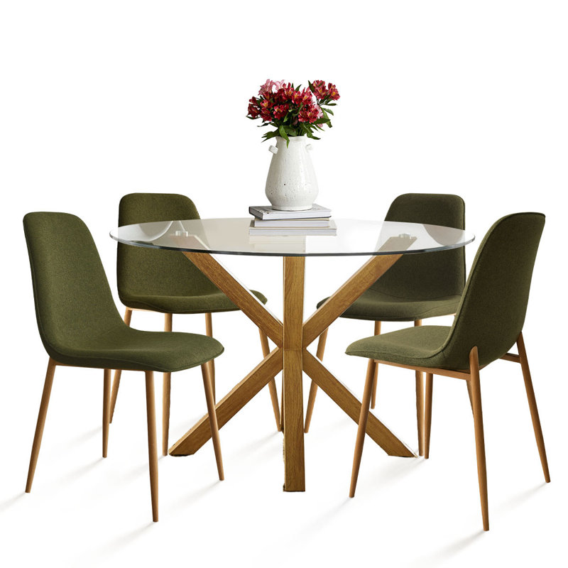 Ensemble repas 5 pièces avec table ronde Folmar, Vert