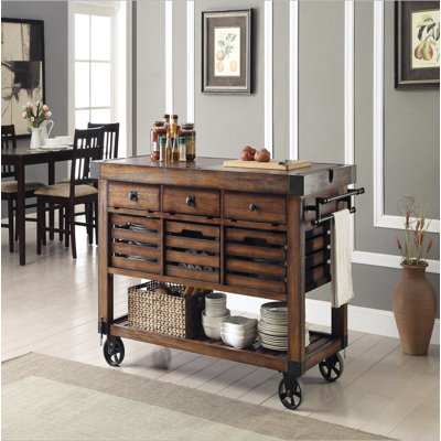 Kaif Distressed Finish Kitchen Cart