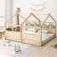 Lit simple à étage, cadre de lit simple en bois avec tête et pied de lit-1054837693