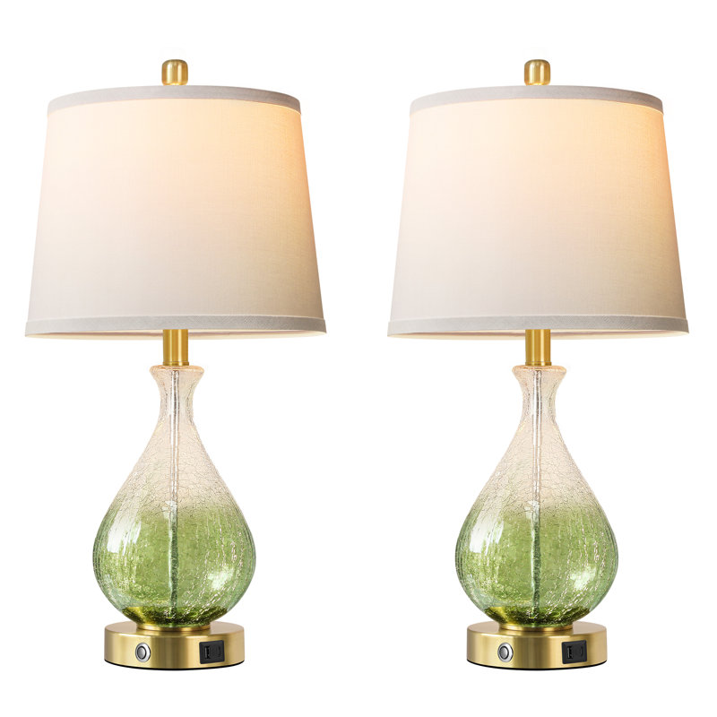 22.5in Gradient Green Glass Table Lamps For Living Room, Bedside Lamps Set Of 2, Green/Clear/Gold Base