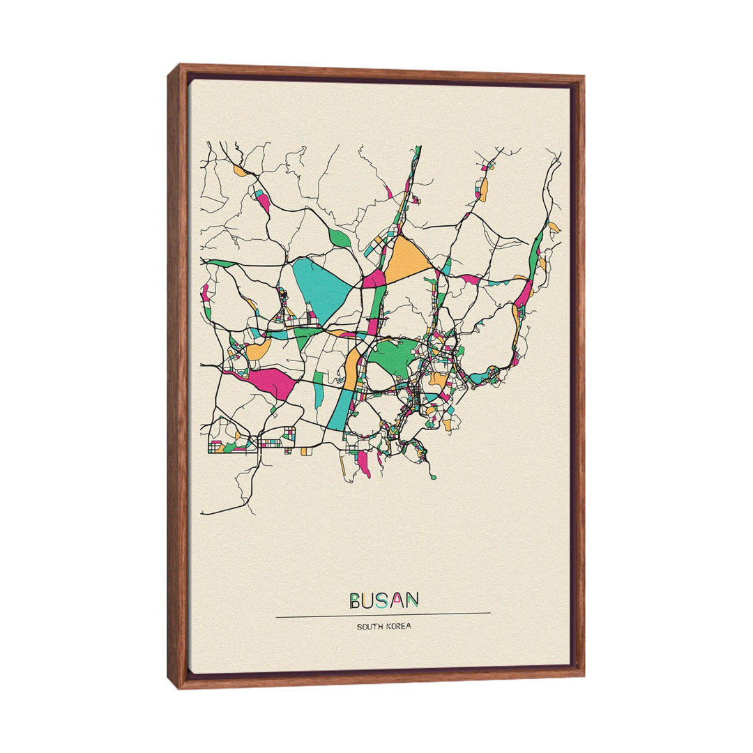Busan, South Korea Map - Floater Frame Print on Canvas