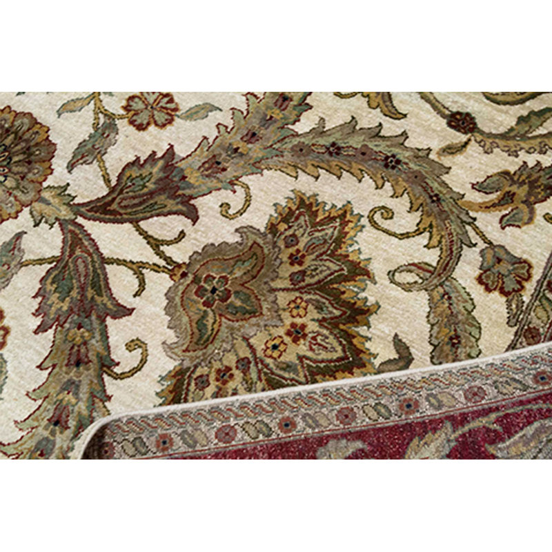 Tapis ivoire et rouge noué à la main de haute qualité