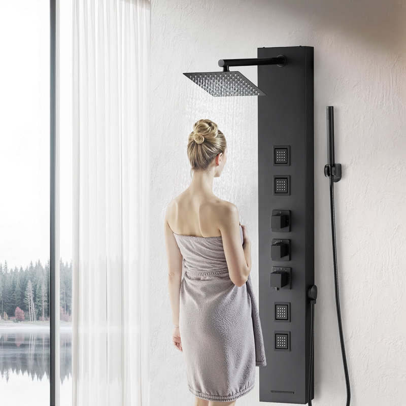 Système de tour de douche avec colonne de douche en acier inoxydable et jet de massage 4 modes