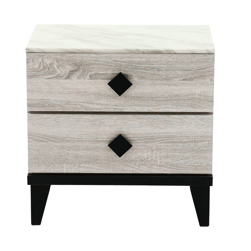 Table de chevet en chêne brun rustique crémeux avec surface en faux marbre, style 23 x 15 x 23