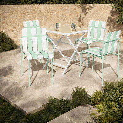 Chaises de salle à manger empilables de patio, chaises en PP et en métal à rayures modernes pour patio